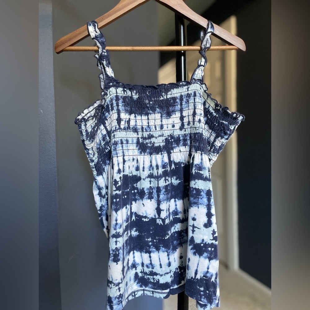 The Childrens Place Girl’s Blue Tie-Dye Smocked Cotton Tank Top